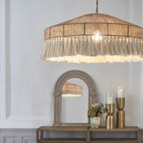 Fitting LED | Boho Rattan Pendant Light with Fringe for Warm Natural Lighting