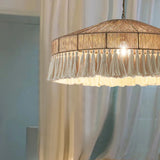 Fitting LED | Boho Rattan Pendant Light with Fringe for Warm Natural Lighting