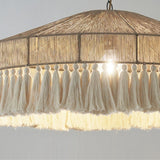 Fitting LED | Boho Rattan Pendant Light with Fringe for Warm Natural Lighting