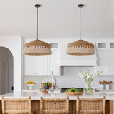 Fitting LED | Boho Rattan Pendant Light with Fringe for Warm Natural Lighting