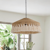 Fitting LED | Boho Rattan Pendant Light with Fringe for Warm Natural Lighting