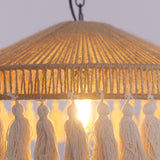 Fitting LED | Boho Rattan Pendant Light with Fringe for Warm Natural Lighting