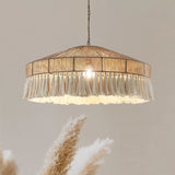 Fitting LED | Boho Rattan Pendant Light with Fringe for Warm Natural Lighting