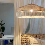 Fitting LED | Boho Rattan Pendant Light with Fringe for Warm Natural Lighting