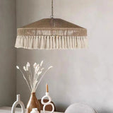 Fitting LED | Boho Rattan Pendant Light with Fringe for Warm Natural Lighting