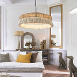 Fitting LED | Boho Rattan Pendant Light with Fringe for Warm Natural Lighting