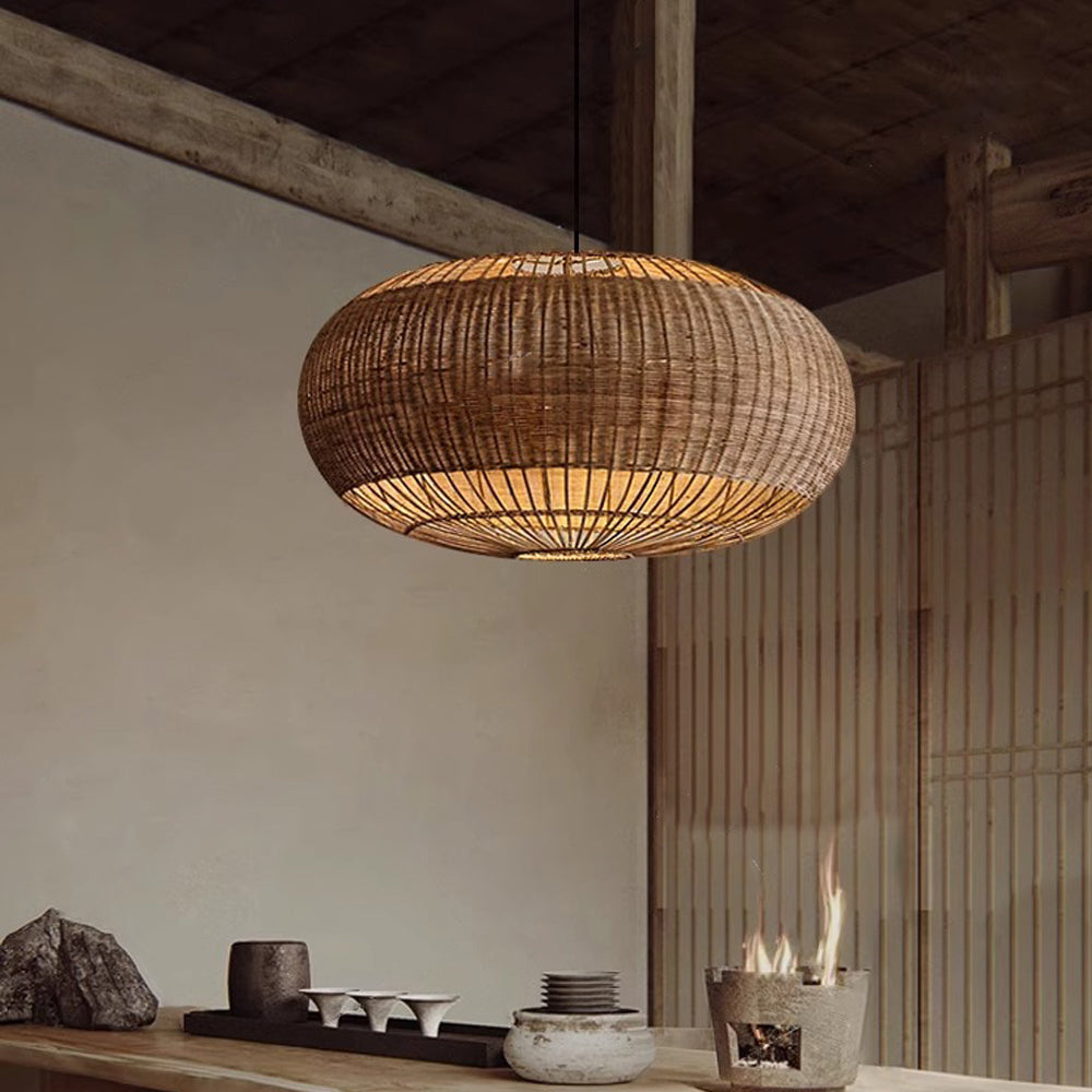 Fitting LED | Large Woven Rattan LED Pendant Light Boho Hanging Ceiling Lamp