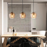 Fitting LED | Modern Ribbed Glass LED Pendant Light Decorative Hanging Lamp