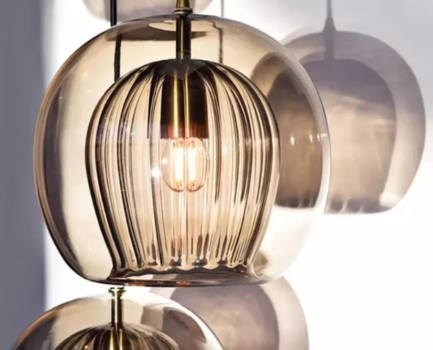 Fitting LED | Modern Ribbed Glass LED Pendant Light Decorative Hanging Lamp