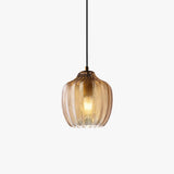 Fitting LED | Modern Ribbed Glass LED Pendant Light Decorative Hanging Lamp