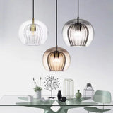 Fitting LED | Modern Ribbed Glass LED Pendant Light Decorative Hanging Lamp