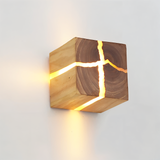 Fitting LED | Modern Wooden Cube Wall Light with Warm LED Accent Lighting