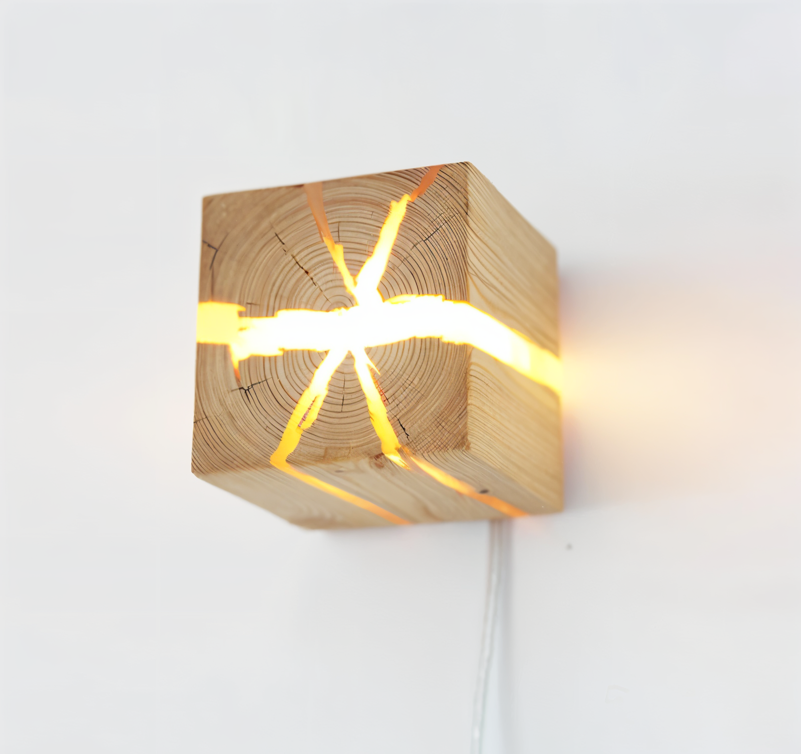 Fitting LED | Modern Wooden Cube Wall Light with Warm LED Accent Lighting