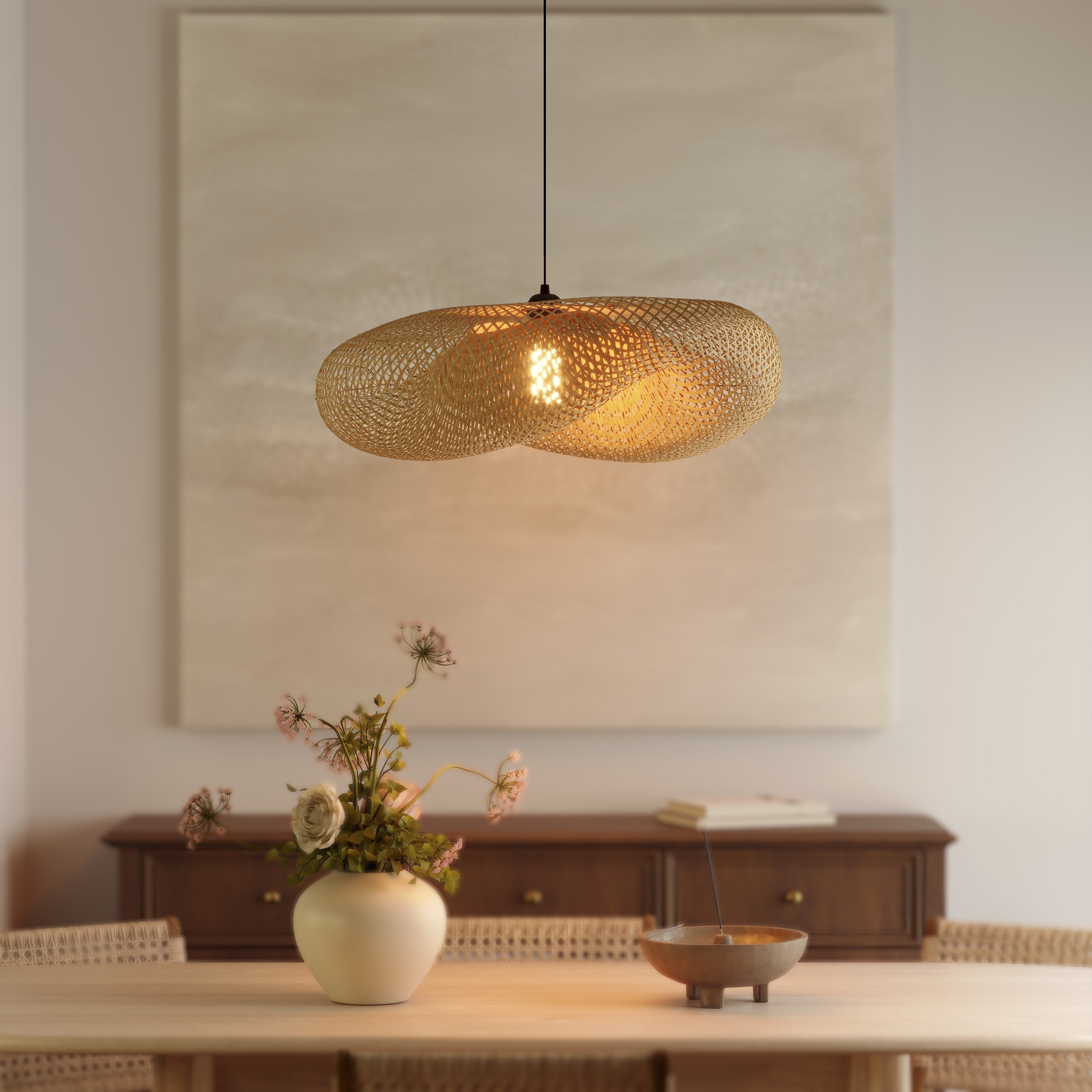 Fitting LED | Modern Woven Rattan LED Ceiling Light Boho Flush Mount Lamp