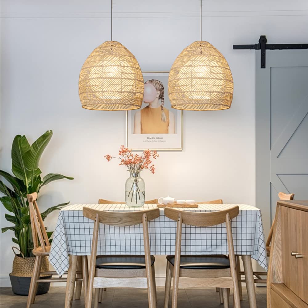 Fitting LED | Natural Rattan LED Pendant Light Woven Hanging Ceiling Lamp