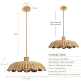 Fitting LED | Natural Woven LED Pendant Light Boho Hanging Ceiling Lamp
