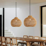 Fitting LED | Natural Woven Rattan LED Pendant Light Boho Hanging Ceiling Lamp