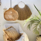 Fitting LED | Natural Woven Rattan LED Pendant Light Boho Hanging Ceiling Lamp