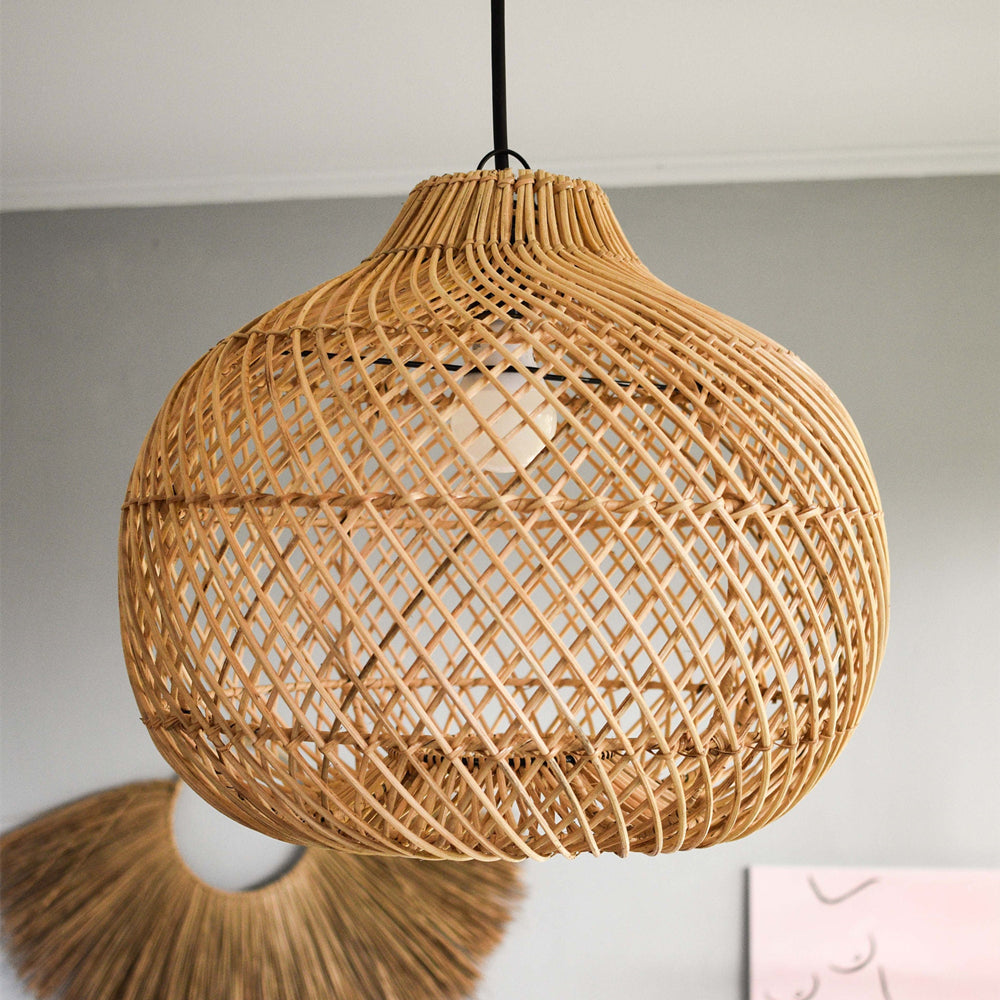 Fitting LED | Natural Woven Rattan LED Pendant Light Boho Hanging Ceiling Lamp