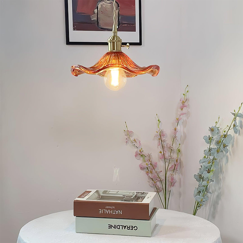 Fitting LED | Vintage Glass Flower LED Pendant Light Decorative Hanging Lamp