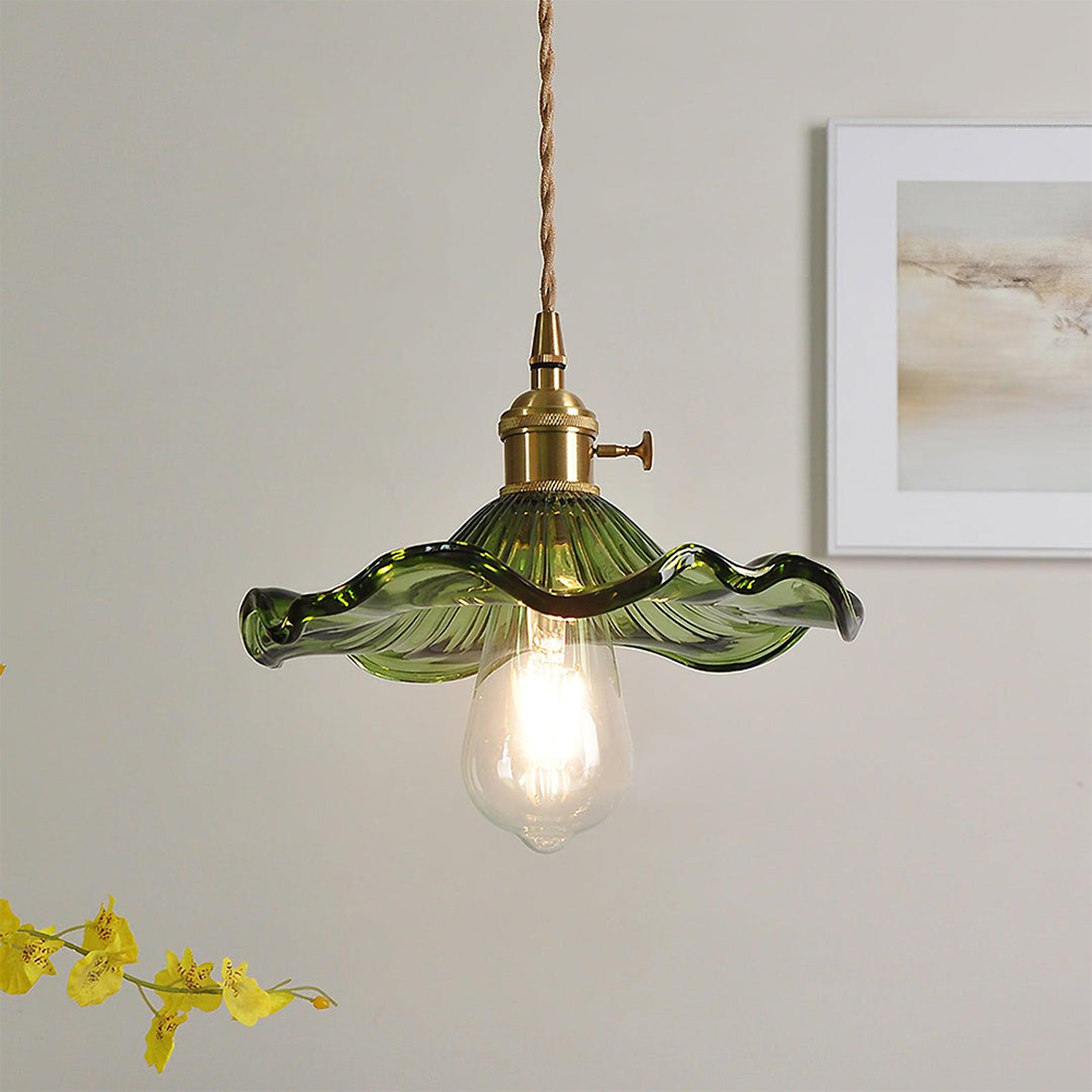 Fitting LED | Vintage Glass Flower LED Pendant Light Decorative Hanging Lamp