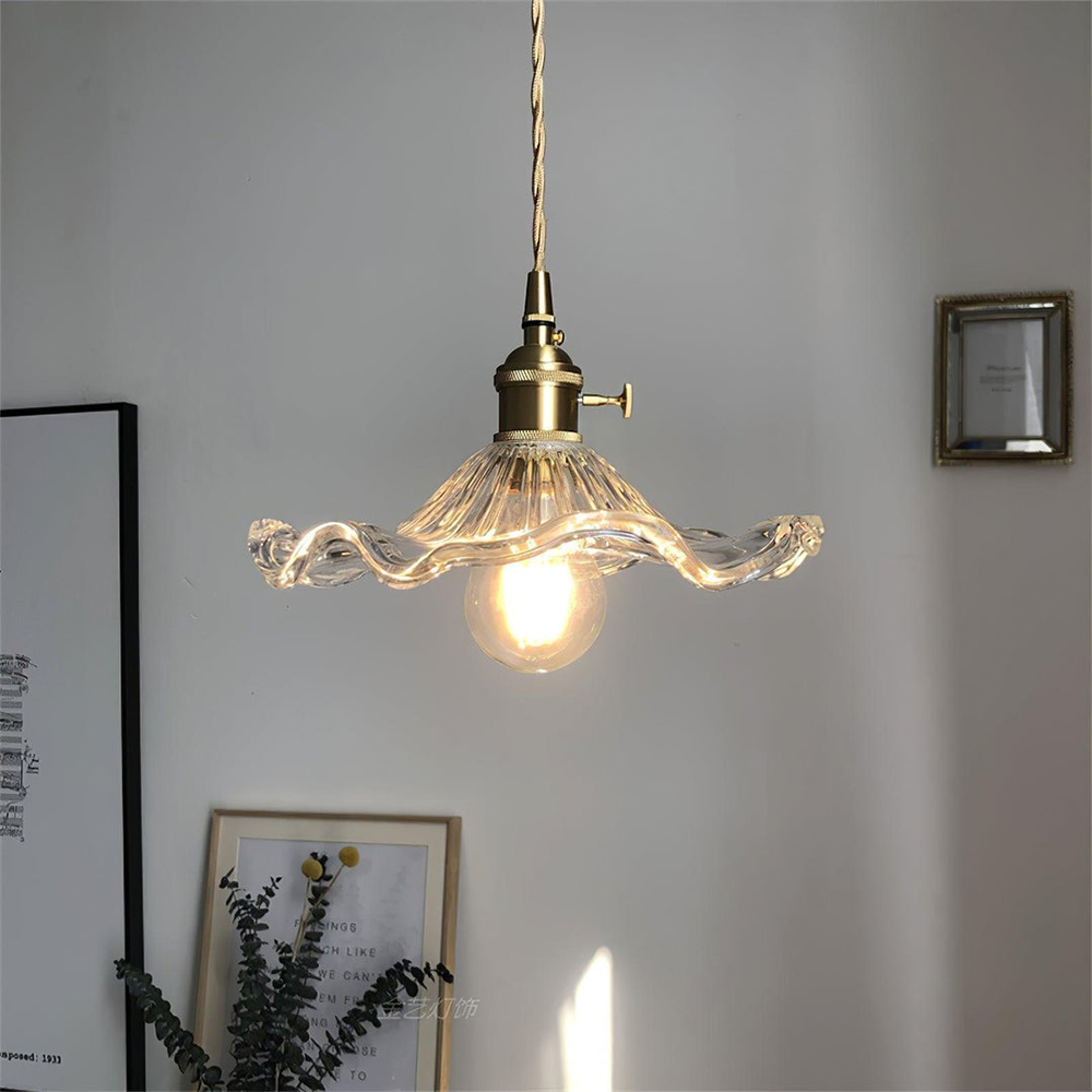 Fitting LED | Vintage Glass Flower LED Pendant Light Decorative Hanging Lamp
