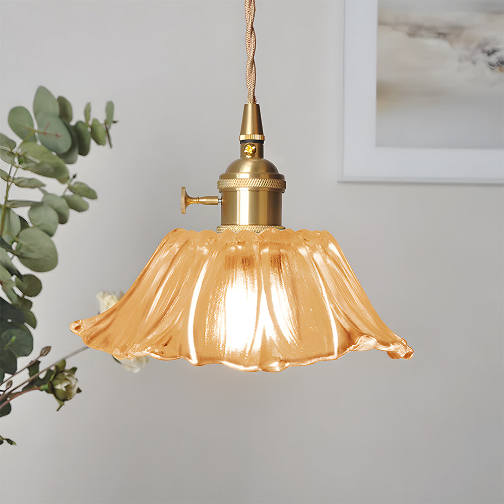 Fitting LED | Vintage Glass Flower Pendant Light for Elegant Decorative Lighting