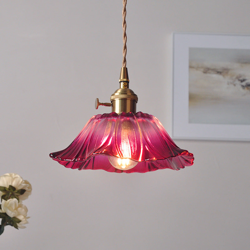 Fitting LED | Vintage Glass Flower Pendant Light for Elegant Decorative Lighting