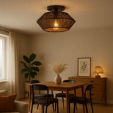 Fitting LED | Vintage Rattan LED Ceiling Light Boho Flush Mount Lamp