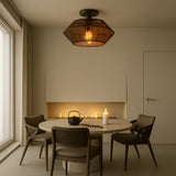 Fitting LED | Vintage Rattan LED Ceiling Light Boho Flush Mount Lamp