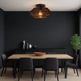 Fitting LED | Vintage Rattan LED Ceiling Light Boho Flush Mount Lamp