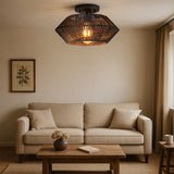 Fitting LED | Vintage Rattan LED Ceiling Light Boho Flush Mount Lamp