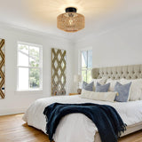 Fitting LED | Woven Rattan LED Ceiling Light Boho Flush Mount Lamp