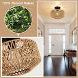 Fitting LED | Woven Rattan LED Ceiling Light Boho Flush Mount Lamp