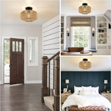 Fitting LED | Woven Rattan LED Ceiling Light Boho Flush Mount Lamp