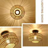 Fitting LED | Woven Rattan LED Ceiling Light Boho Flush Mount Lamp