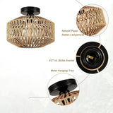 Fitting LED | Woven Rattan LED Ceiling Light Boho Flush Mount Lamp
