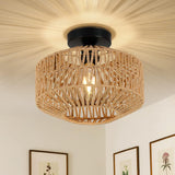 Fitting LED | Woven Rattan LED Ceiling Light Boho Flush Mount Lamp